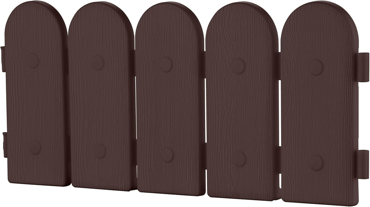 Evelyne Garden Border Plastic Edging: Wooden Fence Design - 8pcs Brown Yard Landscaping Fence Liner Lawn Edge Barrier - 10ft Kit of Decorative Lawn Panels Elements -Landscaping Edging-GMT-10374-A08