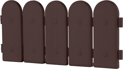 Evelyne Garden Border Plastic Edging: Wooden Fence Design - 8pcs Brown Yard Landscaping Fence Liner Lawn Edge Barrier - 10ft Kit of Decorative Lawn Panels Elements -Landscaping Edging-GMT-10374-A08