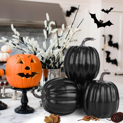 Artmag 6 Inch Large Artificial Pumpkins, 4PCS Big Black Faux Foam Harvest Pumpkins for Fall Autumn Thanksgiving Seasonal Holiday Decor