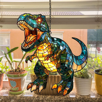 Fierce T-rex Acrylic Suncatcher Stained Glass Effect Window Car Hanging Christmas Ornament Indoor Outdoor Decor Garden Sun Catcher Panel for Dinosaur Lover for Women Mom Grandma