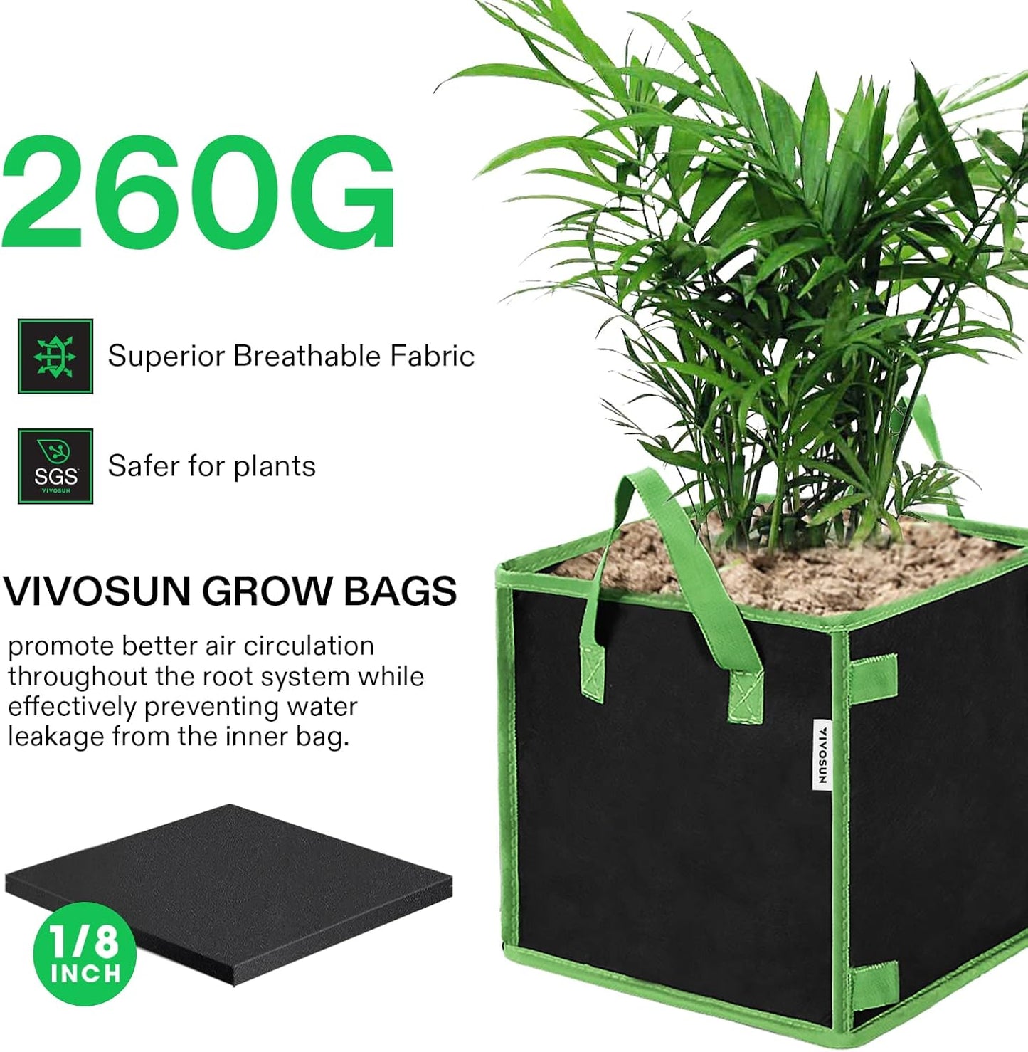 VIVOSUN 5 Pack 7 Gallon Square Grow Bags, Thick Nonwoven Cubic Fabric Pots with Handles for Indoor and Outdoor Gardening