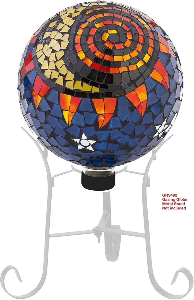 Alpine Corporation 10" Diameter Indoor/Outdoor Glass Mosaic Gazing Globe Yard Decoration, Mosaic Sun and Moon Design