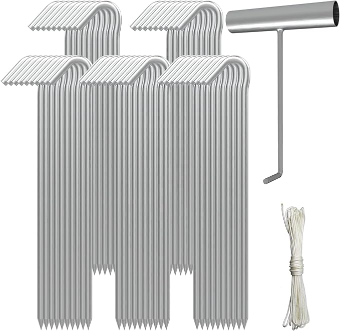 AAGUT Tent Stakes Heavy Duty Metal 9 Inch, 50 Pack Rust-Resistant Galvanized Steel Camping Stake Garden Edging Fence Hooks Yard Tent Pegs for Inflatable, Tarp, Outdoor Christmas Decorations (KIT)