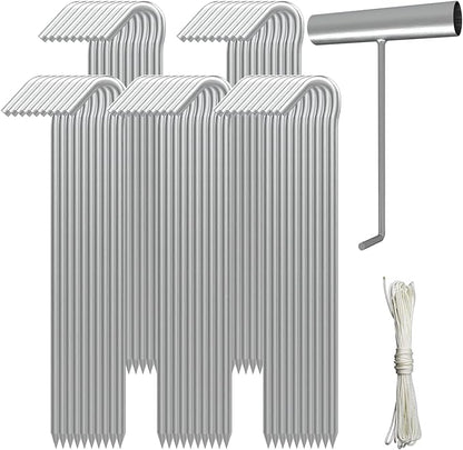 AAGUT Tent Stakes Heavy Duty Metal 9 Inch, 50 Pack Rust-Resistant Galvanized Steel Camping Stake Garden Edging Fence Hooks Yard Tent Pegs for Inflatable, Tarp, Outdoor Christmas Decorations (KIT)