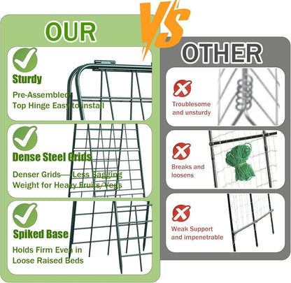 Heavy Duty 50"x17" Adjustable A-Frame Trellis for Climbing Plants – Rust-Proof Metal Garden Trellis with Dense Grid Design, Perfect for Raised Beds, Tomatoes, Cucumbers & Outdoor Vines (Green, 1 Pcs)