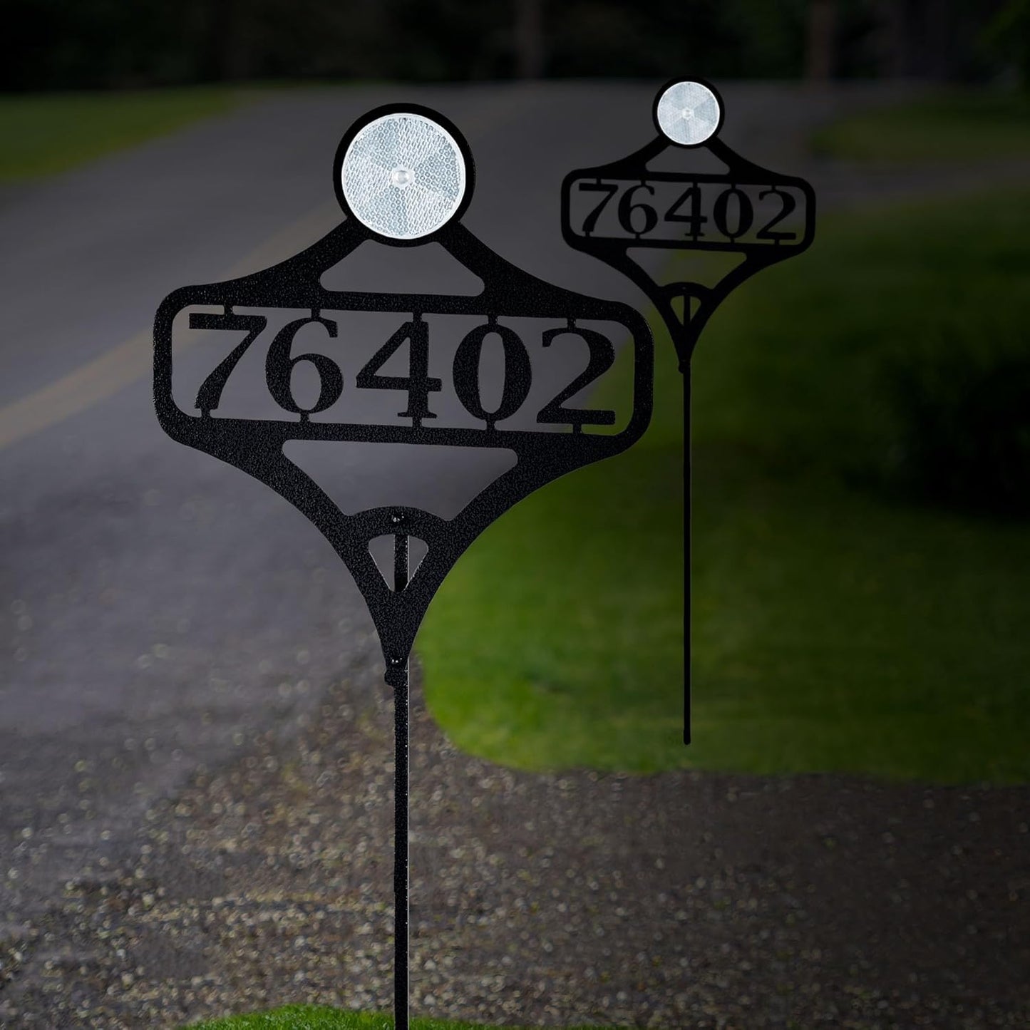 Touch of Class Pathways Custom Address Sign Reflective Driveway Marker Stake Set of Two | Personalized with 1-5 House Numbers or Name | Unique Tall Reflector Set of 2 | Black Durable Finish