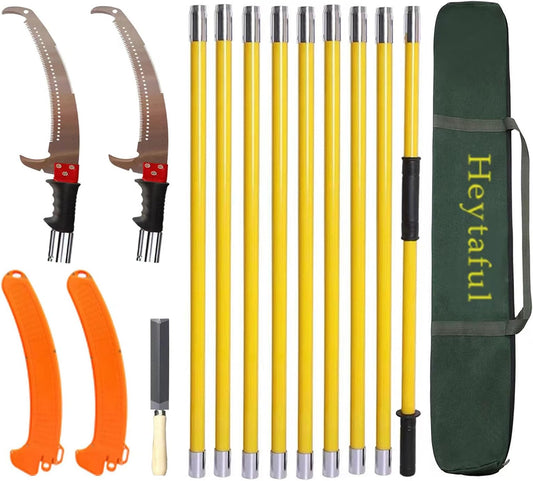 Manual Pole Saw 30 FT Extendable Tree Pruner High Branches Trimming for Pruning Palms and Shrubs with Long Handle (Yellow)