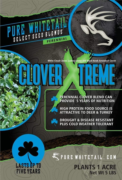 Pure Whitetail Clover Xtreme | Select Seed Blends | Whitetail Deer & Turkey Perennial Clover Seed Blend | Clover Food Plot Seeds for Deer | Plants 1 Acre | 5 lb Bag