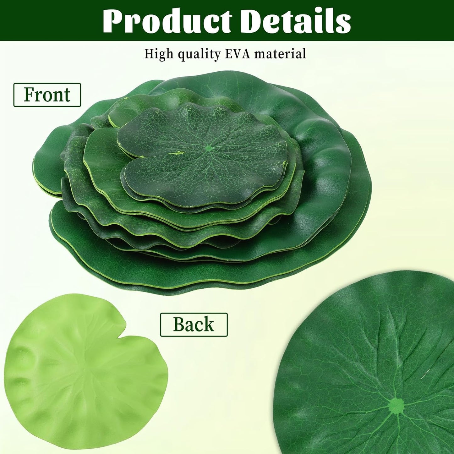 10Pcs Floating Lily Pads for Ponds - 5 Sizes Artificial Lotus Leaves, Realistic EVA Foam Decorative Pads for Pool, Fountain, Garden, Aquarium Decor