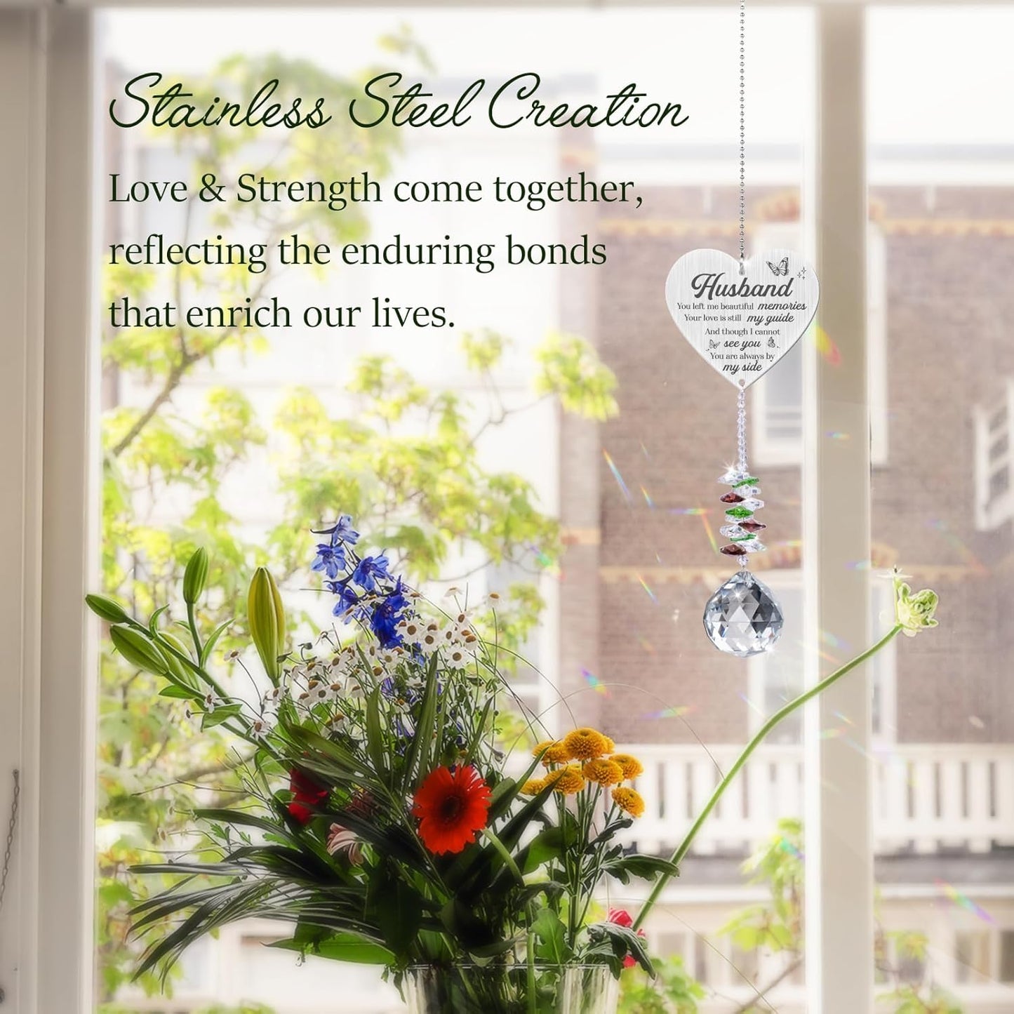 Memorial Crystal Suncatcher,Memorial Gifts for Loss of Husband,Sympathy Gifts for Loss of Husband,Hanging Crystals Ornament for Window Rainbow Maker Prisms Home Decor Gift