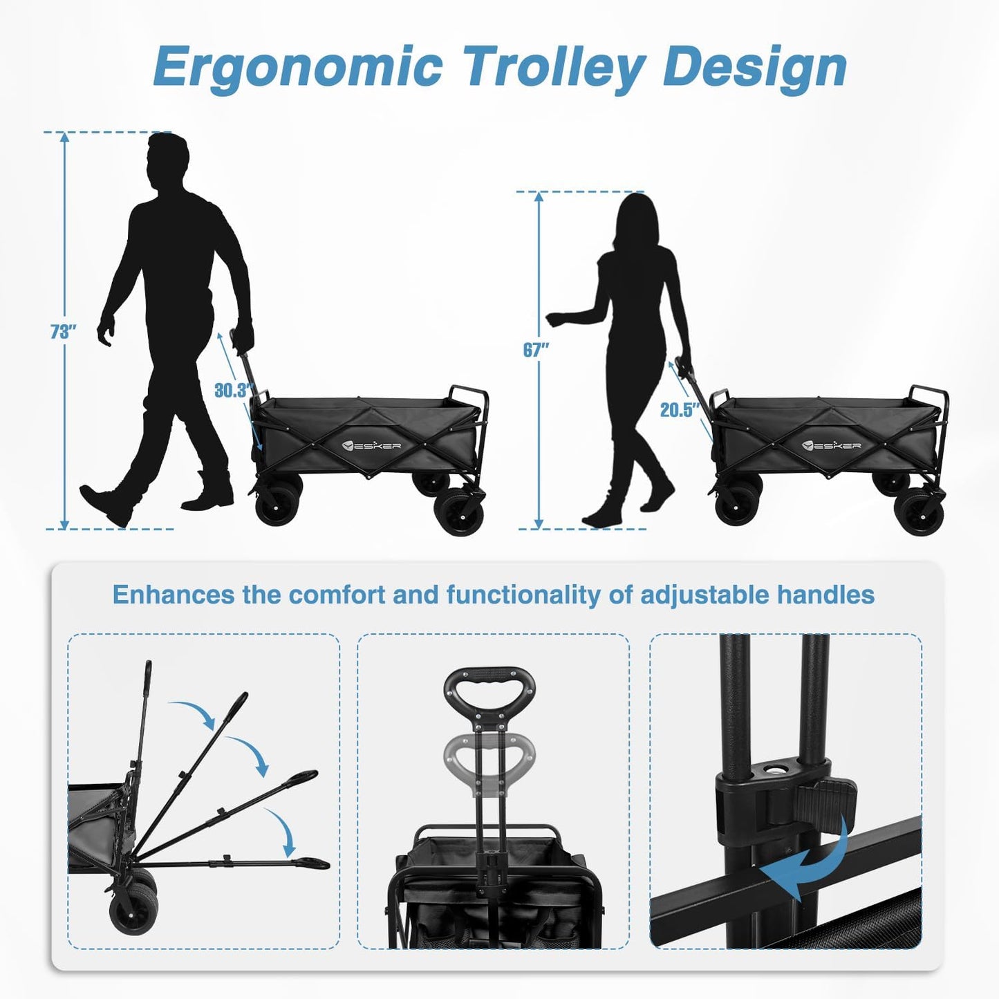 Yesker Foldable Wagon - 300lbs Collapsible Garden Carts with All Terrain Wheels for Outdoor Camping Sports Shopping Gardening - Heavy Duty Portable Utility Trolley (Black)