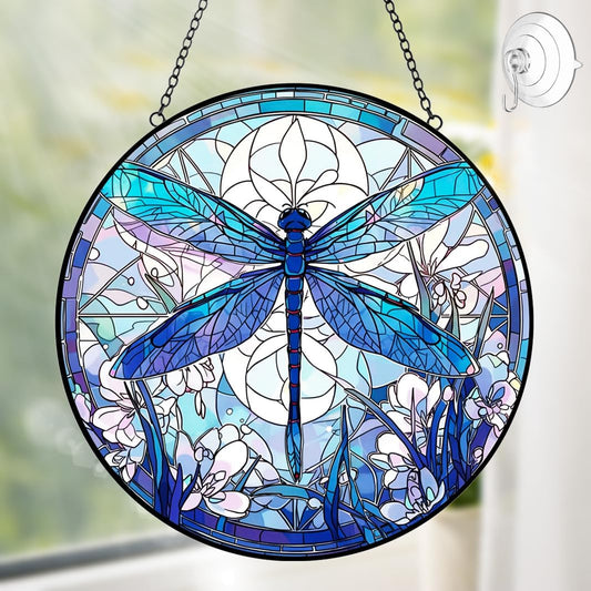 Dragonfly Decor Suncatcher Stained Glass Window Hanging - Handmade Artistic Suncatchers for Windows