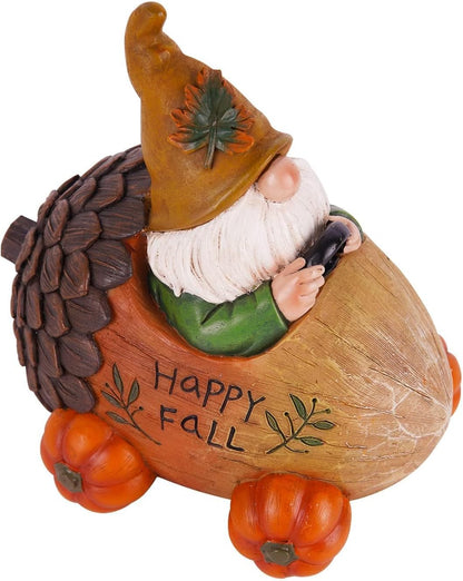 Topadorn Fall gnome with Pinecone Car and Resin Pumpkin Statue for Fall Harvest Party Ornaments Decor,Happy Fall