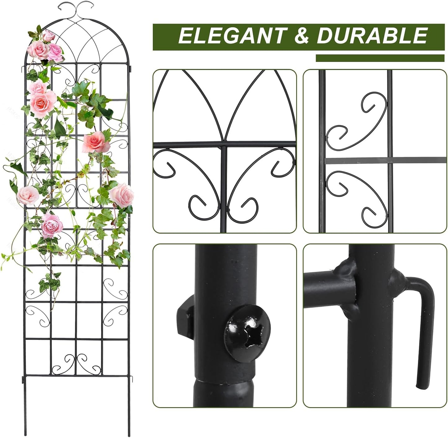 4 Pack Metal Garden Trellis 86.2x19.7inch for Climbing Plants,Rustproof Sturdy Black Steel Trellis Plants Support Outdoor for Outdoor Roses Vine Cucumbers Vegetables Flower Support