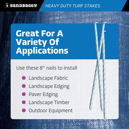 Sandbaggy 8" Heavy Duty Galvanized Artificial Turf Stakes - Spiral Landscape Nails - Ground Spikes/Pins - Synthetic Grass, Lawn, Edging, Weed Barrier Fabric, Garden (8 inch - Heavy Duty, 225, Count)