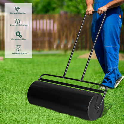 Outvita Lawn Roller, 17 Gallons Water and Sand Filled Garden Drum Roller with U Shaped Handle Tow beind Sod Roller for Planting, Seeding(Black)