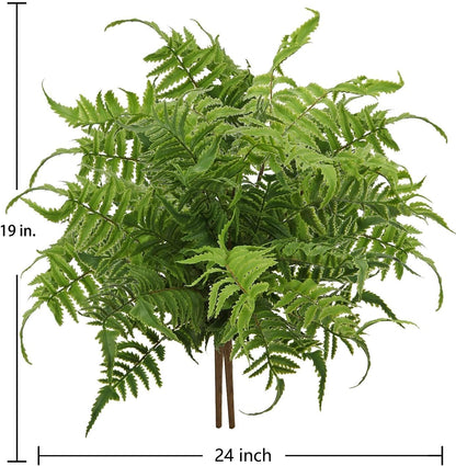 19" Artificial Boston Fern Plants Large Fake Greenery Shrubs 2 Pcs UV Resistant Faux Plant Bushes for Home Garden Office Farmhouse Indoor Outdoor Decor, Green