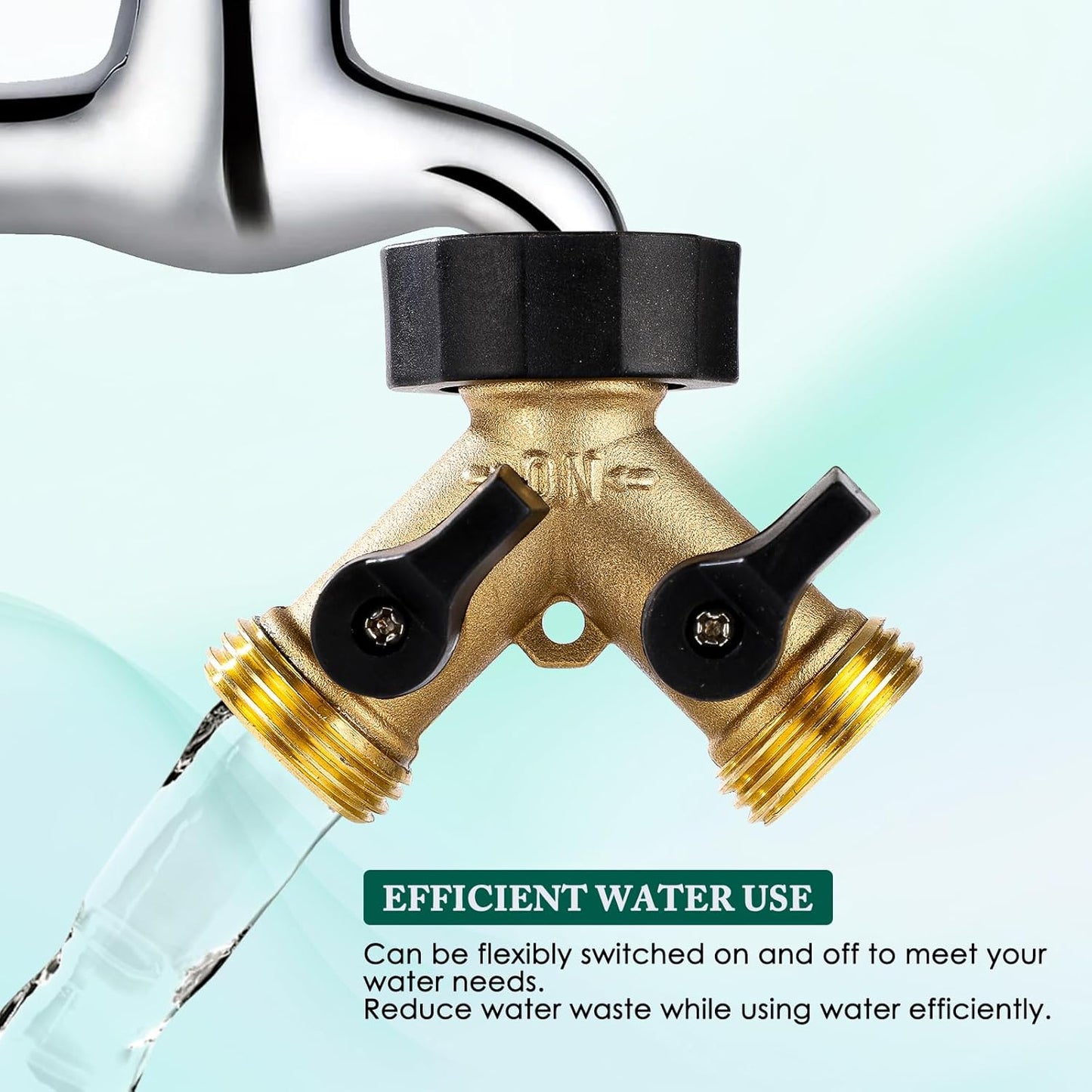 Dalmbox Garden Hose Splitter 2 Way, Y Connector Brass Garden Hose Adapter, Water Hose Splitter, Double Shut Off Valve, Includes 3 Rubber Washers & Teflon Tape(1 pack)