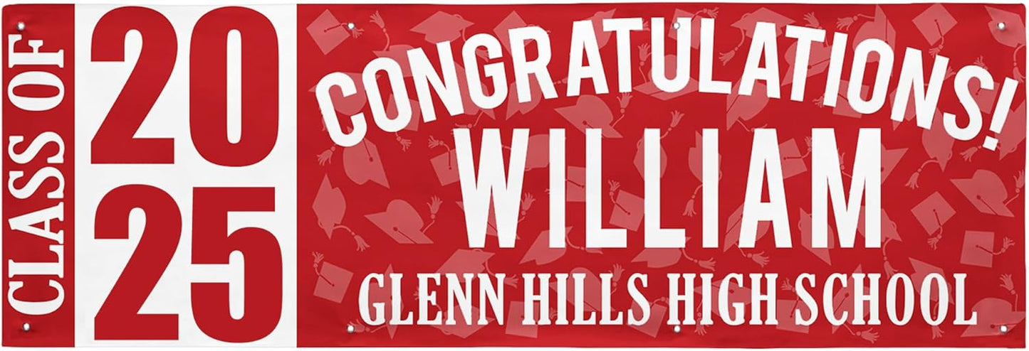 Let's Make Memories Personalized Graduation Banner Class of 2025 - Graduation Party Decorations - Congratulations Banner - Indoor/Outdoor Vinyl - Best in Class - Red - 8 ft.