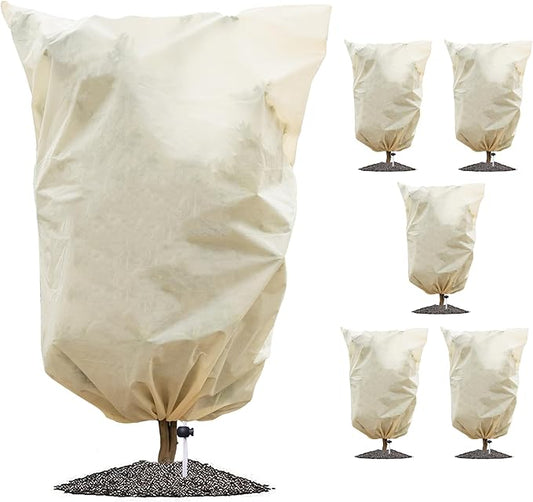 6 Packs Plant Covers Freeze Protection Jacket, 31.5" x 47.2", 2.2 oz Thick Frost Blankets for Outdoor Garden Plant Tree in Winter Cold Weather, Heavy Duty Reusable Frost Cloth Bags with Drawstring