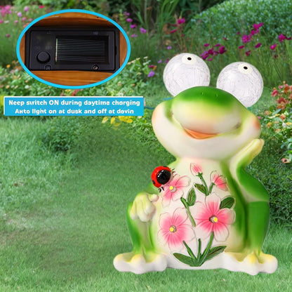 ASTRAEUS Solar Frog Statue Garden Light Figurine Outdoor Decor with 5 LED Lights Lawn Decor Statue Unique Christmas Birthdays Housewarming Gift for Patio, Balcony, Yard