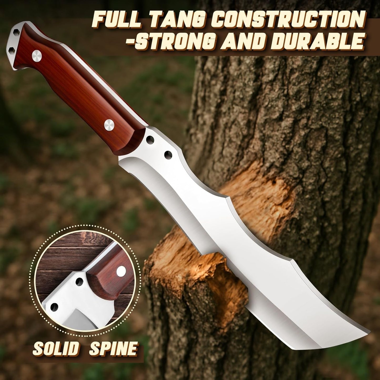 TAN REN Machete for Cutting Trees Heavy Duty, Survival Machete with Sheath for Yard Work, Full Tang Fixed Blade Knife with Wood Handle, Camping Machetes Heavy Duty, Clearing Brush and Gardening