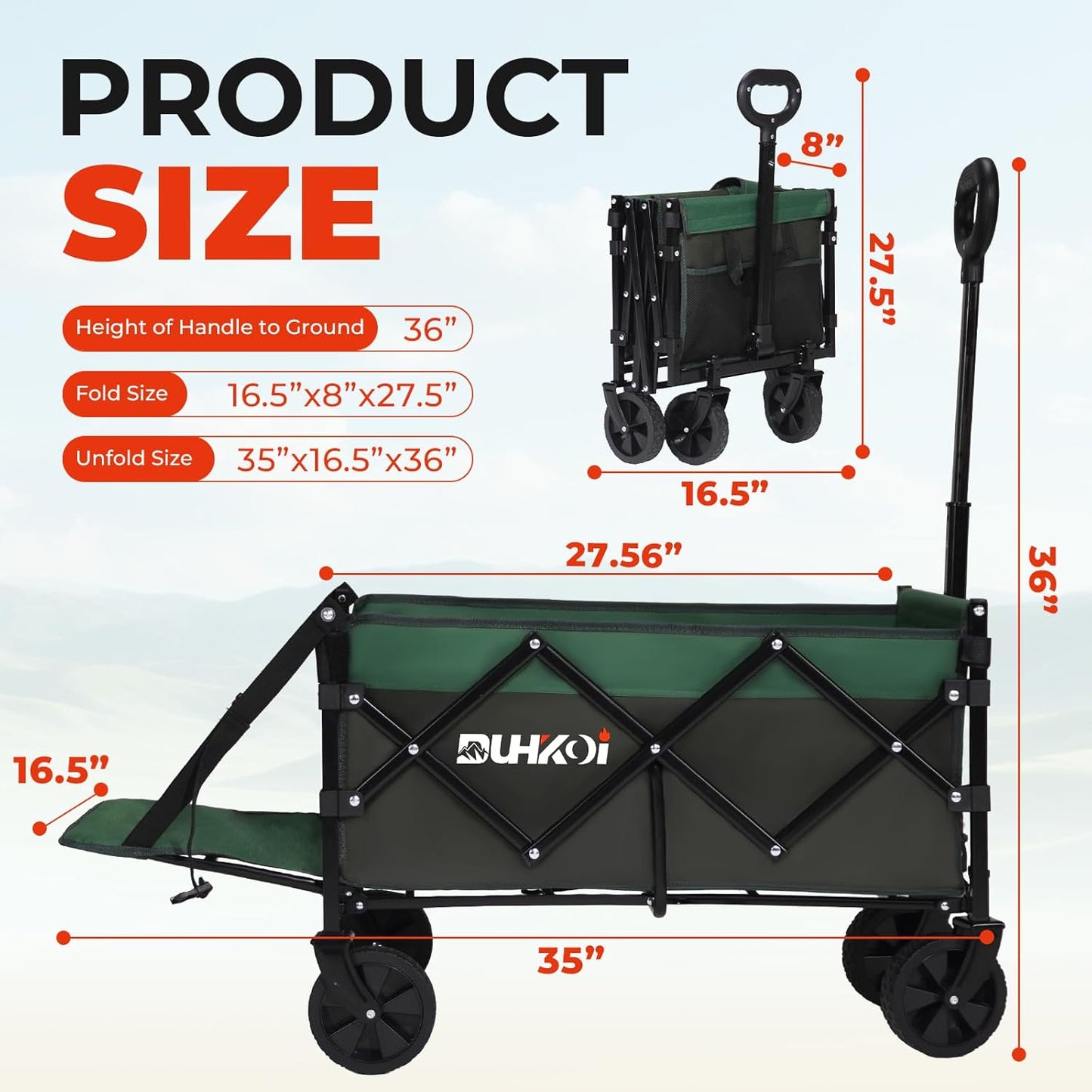 Collapsible Tailgate Wagon with Wheels, Compact Size Folding Utility Cart, 380LBS Capacity for Garden, Grocery, Beach, Camping – Portable Heavy Duty Cart(Army Green)