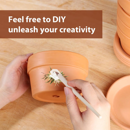 INGOFIN 5 Inch Terracotta Shallow Pots Set with Saucer - Ceramic Clay Pots with Drainage Hole