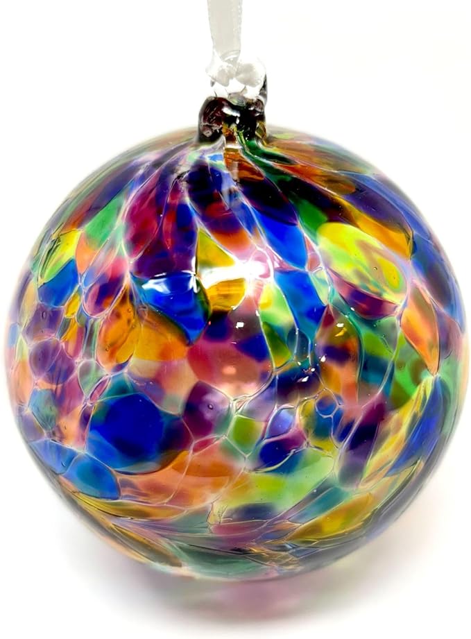 Large Friendship Glass Ball Globe - Multicolored 4.7 inch Hand Blown Handmade Hanging Garden Gazing Ball Indoor Outdoor Home Decor, Multicolor