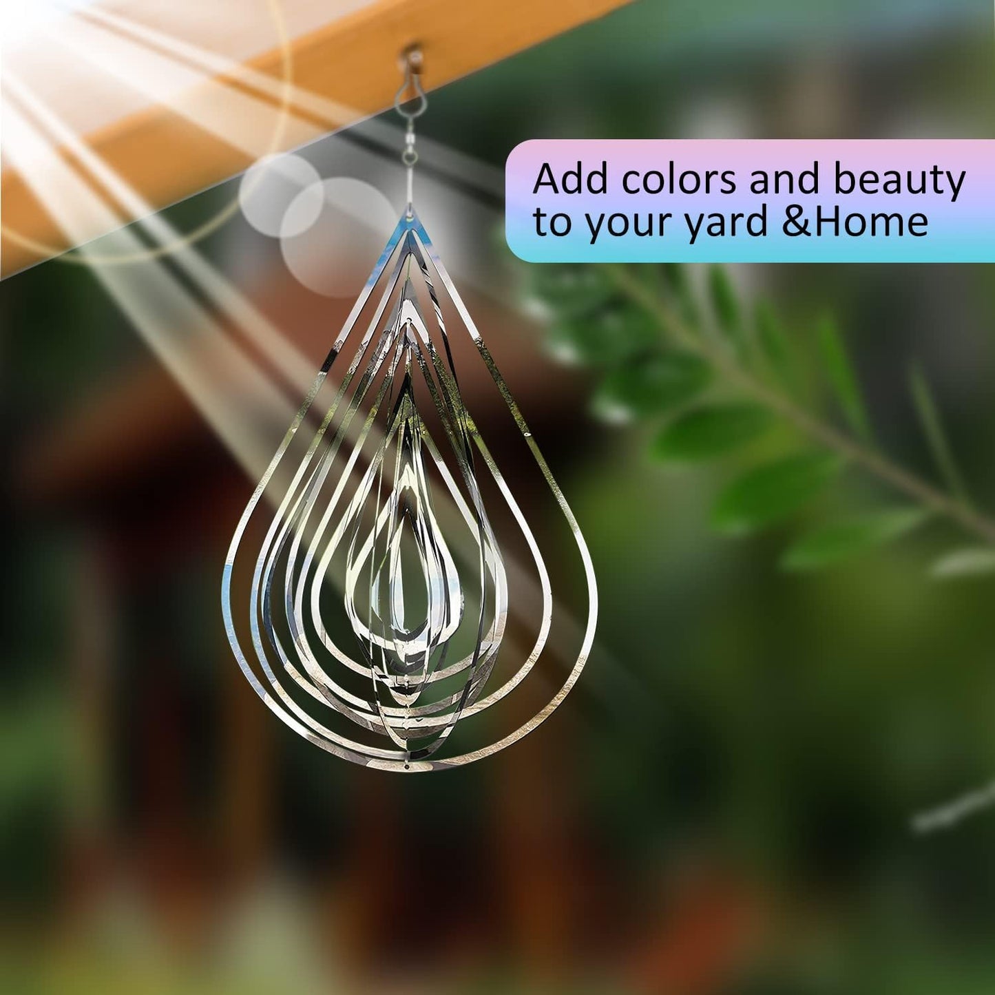 Wind Spinner Outdoor Metal Decorations, Silver Wind Spinners for Yard and Garden,3D Mirror Stainless Steel Hanging Wind Sculptur Chime Indoor Outdoor Garden Decoration Worth Gift (Drop)