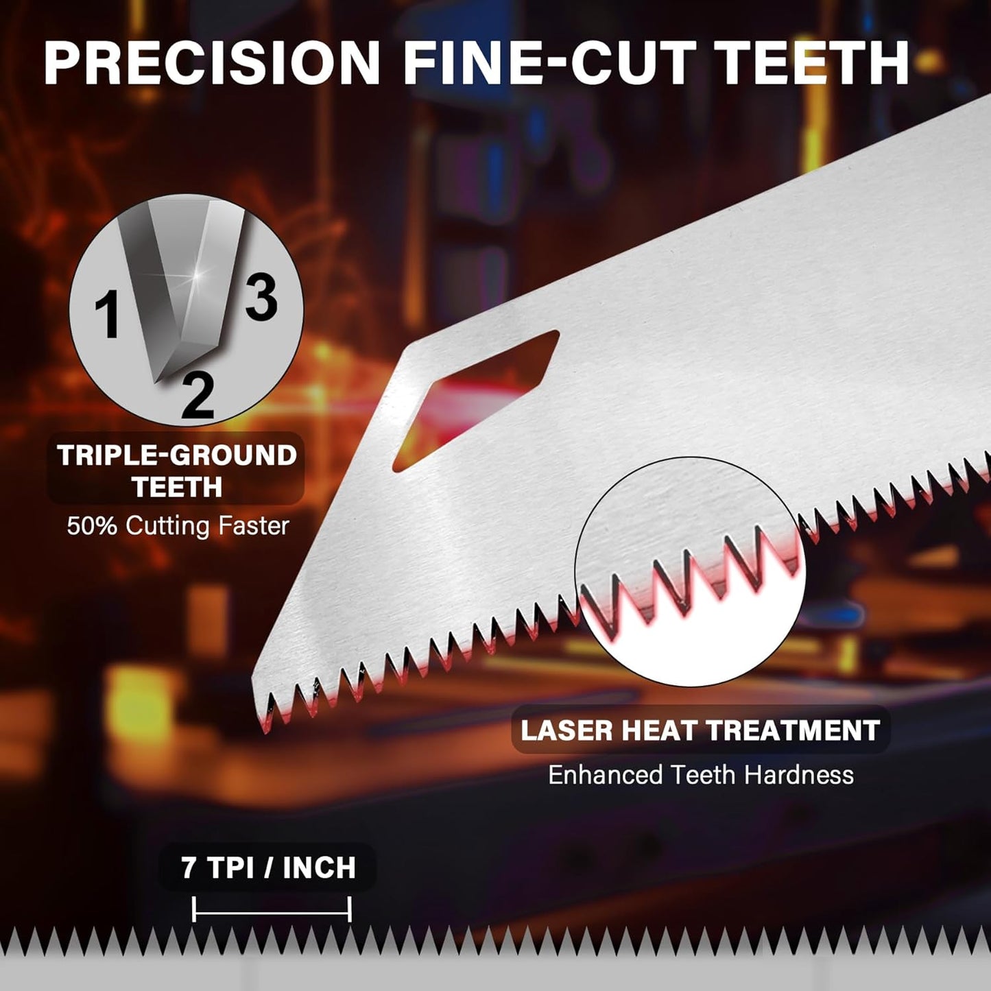 HAUTMEC 18" X-Sharp Pro Hand Saw for Speed and Quality Cuts, Universal Handsaw with 7 TPI /8PPI Triple Ground Teeth, 1mm Thick Blade Ergonomic Bimaterial Soft Handle – HT0151