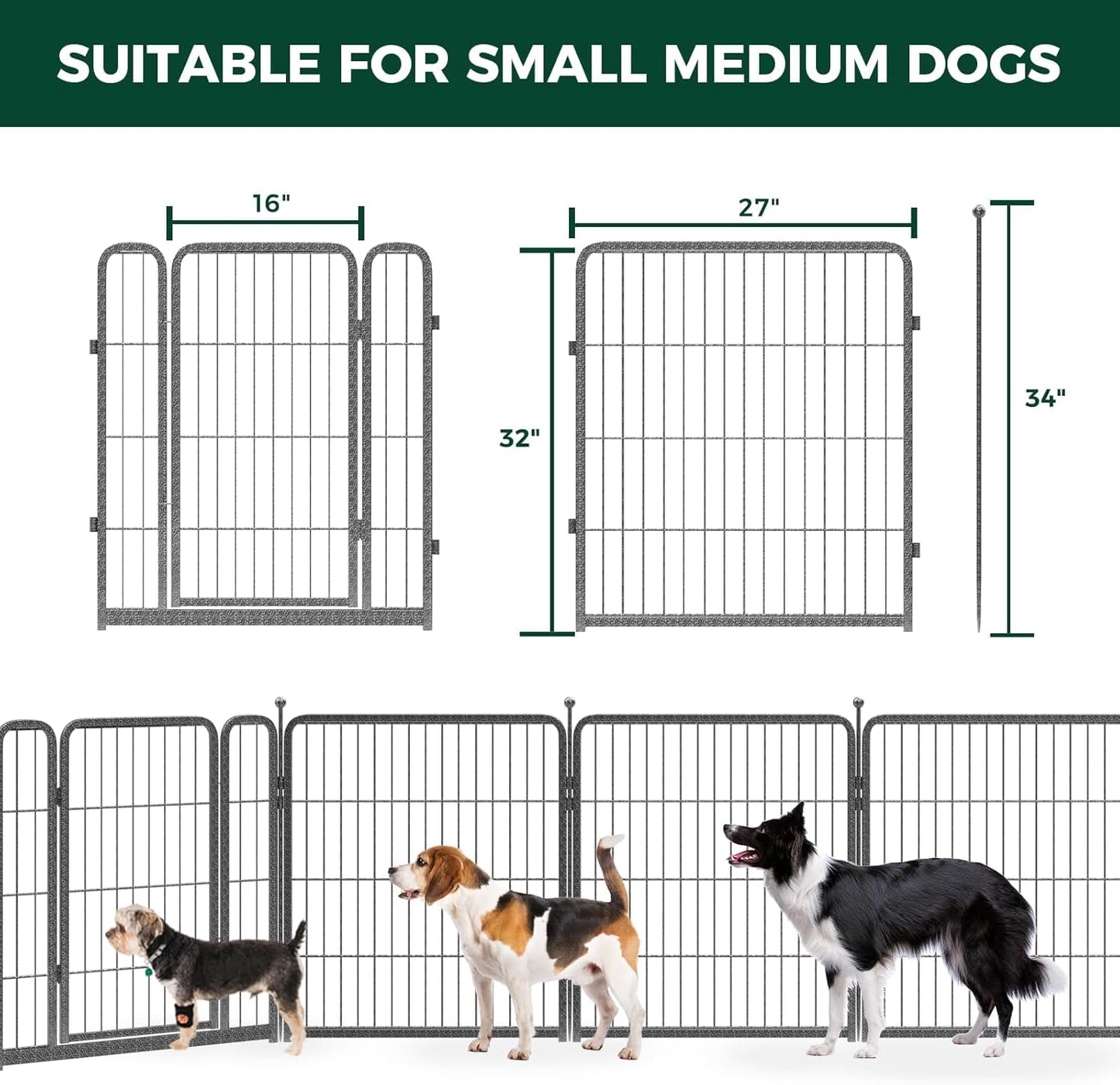 FXW Garden Fence Outdoor for The Yard – 32in(H) x 72.9ft(L) Heavy Duty Metal Animal Barrier for Dog and Rabbit, Decorative Dog Fence, 32 Panels, Silver