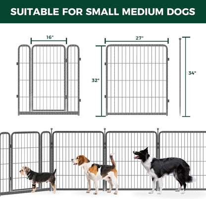 FXW Garden Fence Outdoor for The Yard – 32in(H) x 72.9ft(L) Heavy Duty Metal Animal Barrier for Dog and Rabbit, Decorative Dog Fence, 32 Panels, Silver