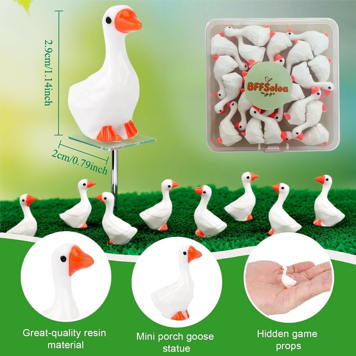 20 Pcs Rubber Goose Decoration, Vintage Style Resin Figurine for Porch, Lawn, Desk Top Ornament, Funny Farm Animal Decor