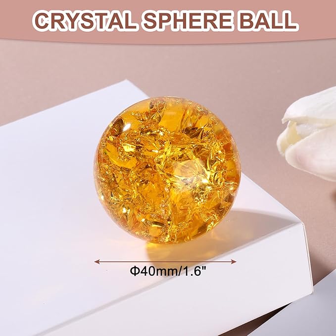 uxcell 40mm/1.6" Crystal Sphere Ball Ice Cracked Glass Solid Decorative Sphere Crystal Ball Prop Ornament for Feng Shui Divination Fortune Telling Tabletop Fountain Decoration, Amber