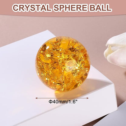 uxcell 40mm/1.6" Crystal Sphere Ball Ice Cracked Glass Solid Decorative Sphere Crystal Ball Prop Ornament for Feng Shui Divination Fortune Telling Tabletop Fountain Decoration, Amber