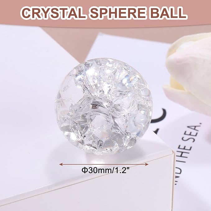 uxcell 30mm/1.2" Crystal Sphere Ball Ice Cracked Glass Solid Decorative Sphere Crystal Ball Prop Ornament for Feng Shui Divination Fortune Telling Tabletop Fountain Decoration, Clear