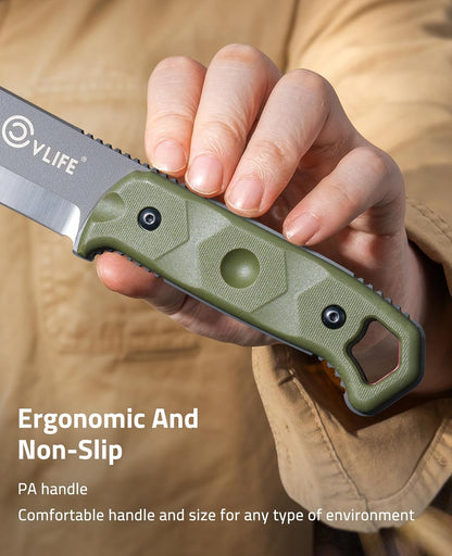 CVLIFE Full Tang Fixed Blade Knife with Sheath,Sharp Blade Made of D2 Steel with Nylon Fiberglass Handle,Survival Knife for Men Outdoor Hunting Camping and EDC Bushcraft,Green