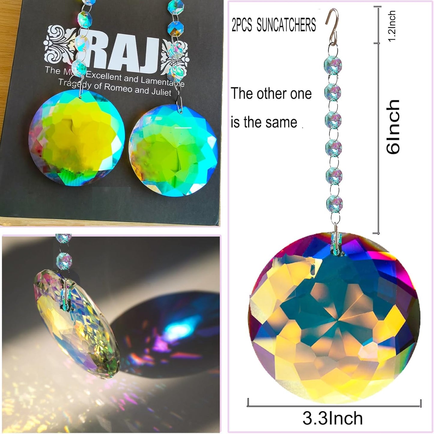 2PCS 75mm/3 Inch Hanging Crystals Circular Prisms for Window Suncatchers, for Home, Garden, for Mother Day, Party Decor. Sun Catchers Gifts for Kids...