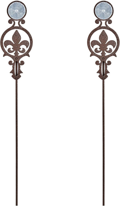 Touch of Class Pathways Reflective Driveway Marker Stake Set of Two for Outdoor Use | Fleur-de-Lis Emblem Design | Personalized Tall Reflector Set of 2 | Weathered Bronze Durable Finish