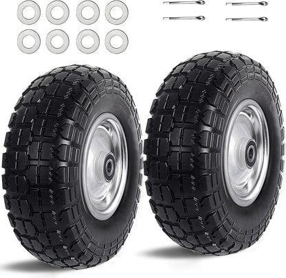 12'' Flat Free Tires Rubber Replacement Solid Tire and Wheel Assemblies for Hand Trucks Garden Cart Wheelbarrow - 3.5”Wide Polyurethane Tires 2.1 Hub with 5/8 Inch Axle Borehole Silver