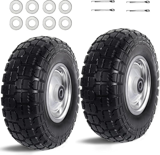 12'' Flat Free Tires Rubber Replacement Solid Tire and Wheel Assemblies for Hand Trucks Garden Cart Wheelbarrow - 3.5”Wide Polyurethane Tires 2.1 Hub with 5/8 Inch Axle Borehole Silver