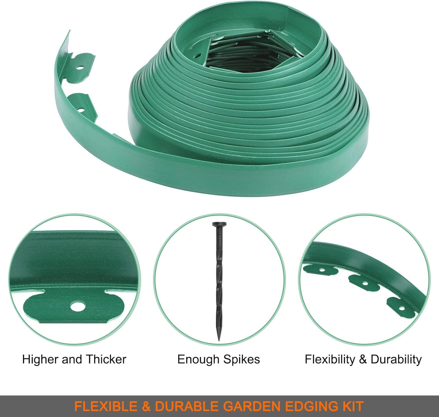 Garden Edging - 40 Feet Plastic Garden Edging Border with 36 Pack Spikes Apply to Flower Beds/Grass Lawn/Yard (1.57Inches Tall, Green)