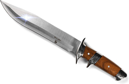 Wild Wolf X42 Survival Camping Fishing Fixed Semi-Full Tang Blade Hunting Knife with Rosewood Handle and Leather Sheath