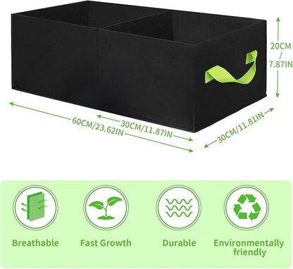 2 Pack Plant Grow Bags,ANGELIOX 2-Grids Rectangle Grow Bag,10 Gallon Heavy Duty 400G Fabric Garden Bed, Square Nonwoven Flower Planter Containers for Vegetable ,Flowers,Fruit/Growing Pots with Handles