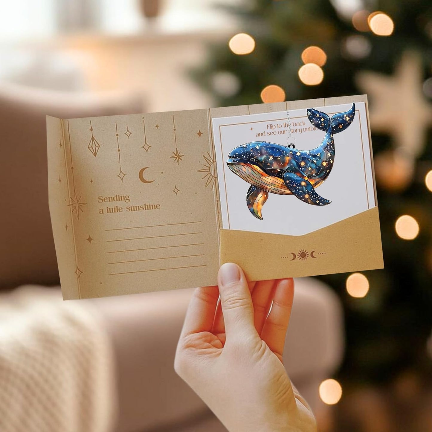 Celestial Whale Acrylic Suncatcher Stained Glass Effect Cosmos Window Car Hanging Christmas Ornament Indoor Outdoor Decor Garden Boho Sun Catcher for Whale Lover for Women Mom Grandma