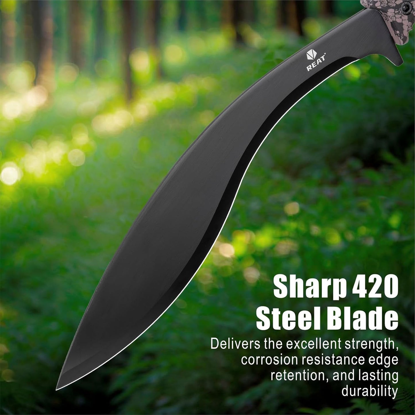 REAT Kukri Machete with Sheath,19 inch 420 Stainless Steel Blade,Non-silp Rubber Handle, Machetes for Cutting Trees,Yard Work,Hunting,Camping