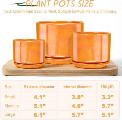 EFISPSS Ceramic Plant Pots,4+5+6 Inch Ceramic Indoor Pots for Plants with Drainage Hole,for Succulent Cactus,Pothos,Snake Plant Gift for Plant Lovers Set of 3 - Orange Pearl Glaze Plant Pots