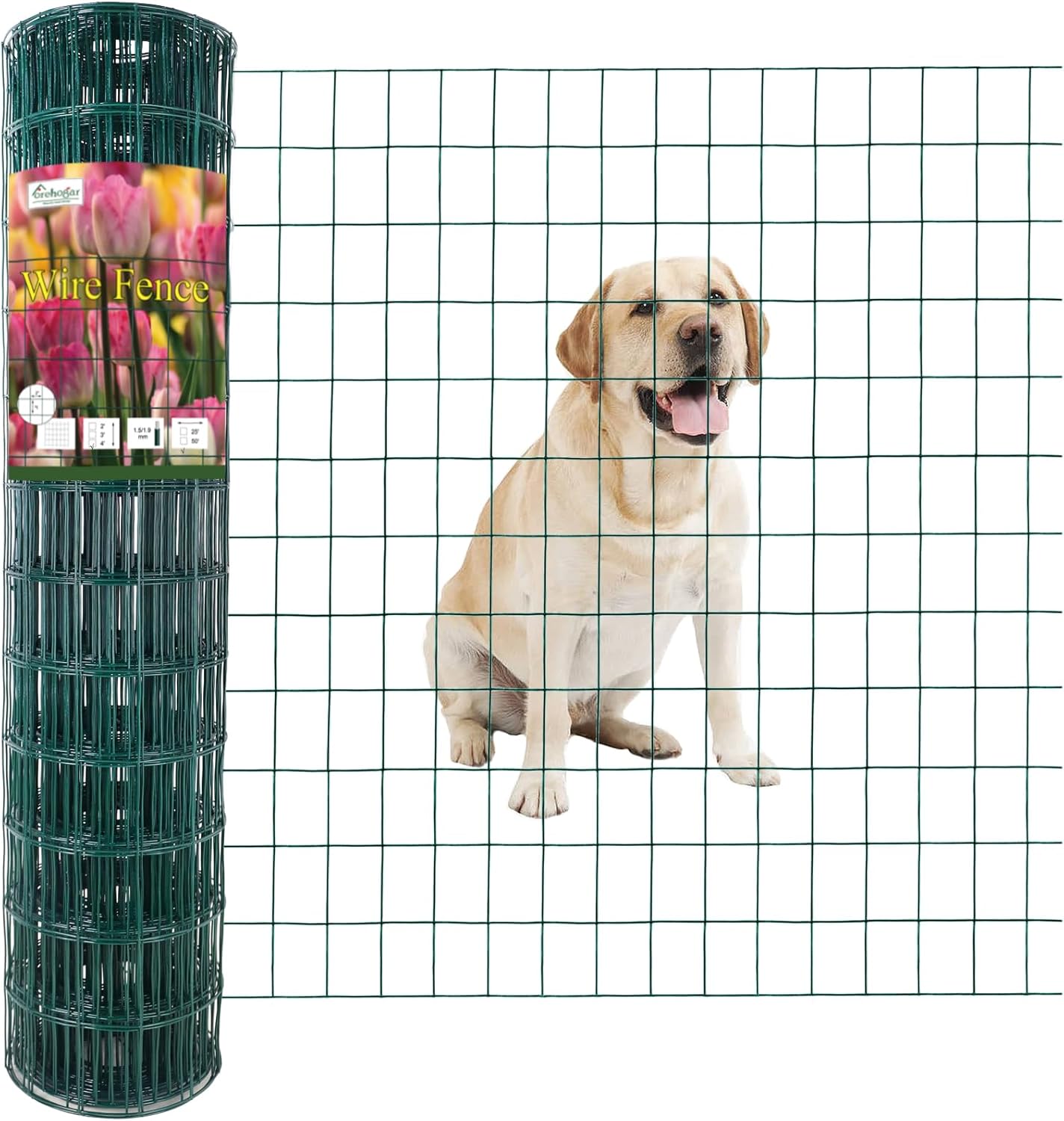 Green PVC Coated Welded Wire Fence 36 Inch x 50 Foot, 2 Inch x 3 Inch 16GA, Garden Border Fencing Roll Vinyl Coating Metal Wire Mesh for Yard Vegetable Plant Protection Poultry Netting
