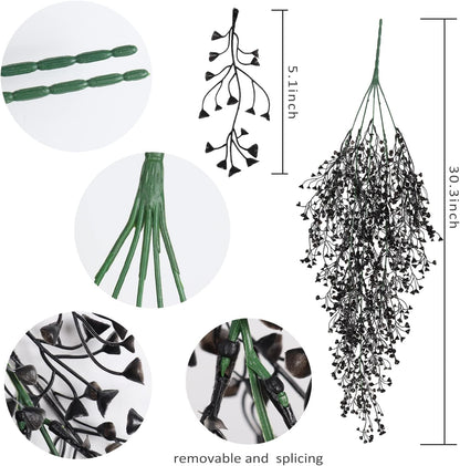 RECUTMS Artificial Hanging Plants Indoor 4 Pcs Artificial Ferns Plants Large Faux Hanging Plant Wall Plants Fake Ivy Room Fall Home Garden Wedding Halloween Party Indoor Outdoor Decor(Black)